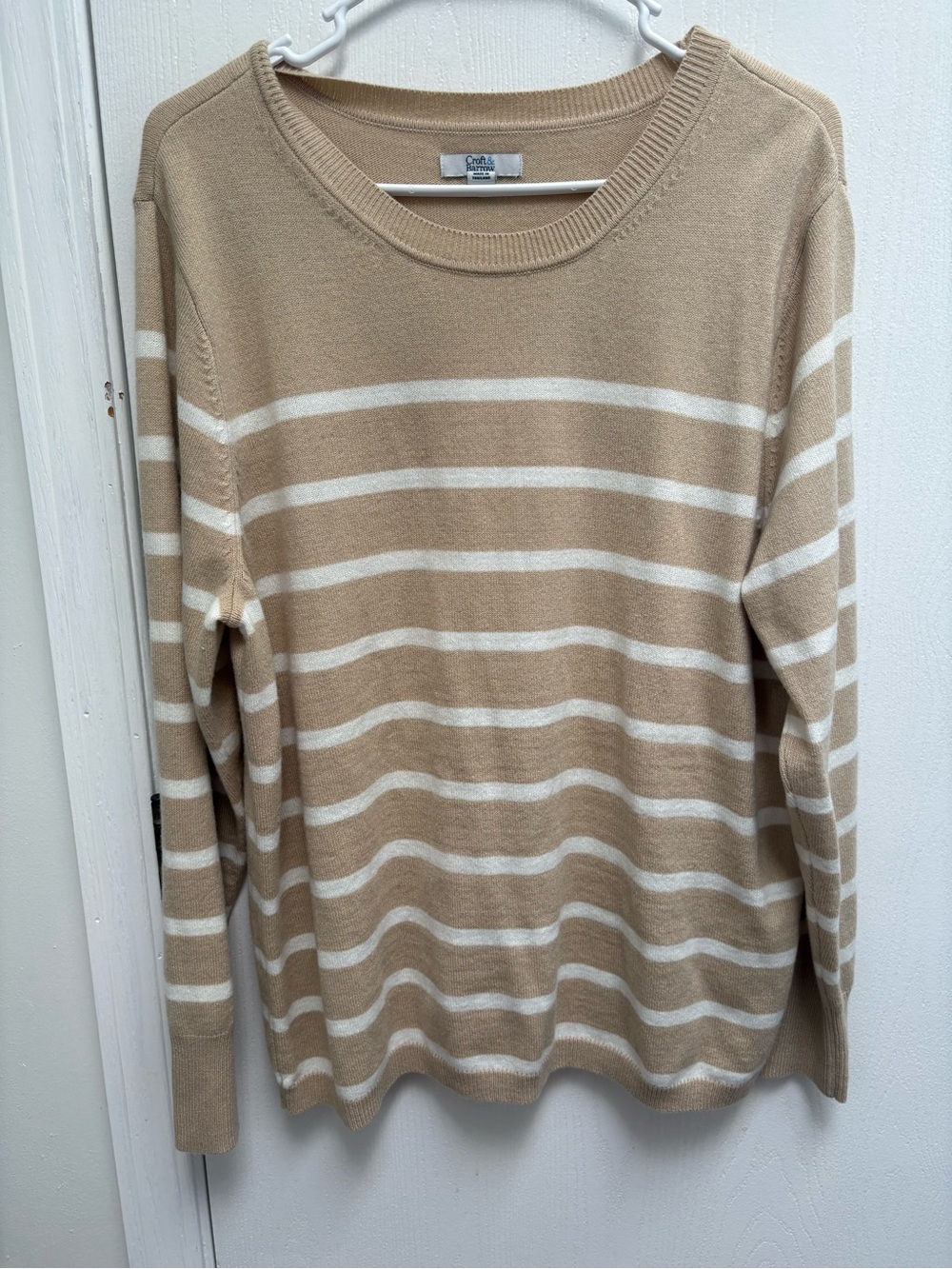 croft & barrow Beige and White Striped Crewneck Sweater